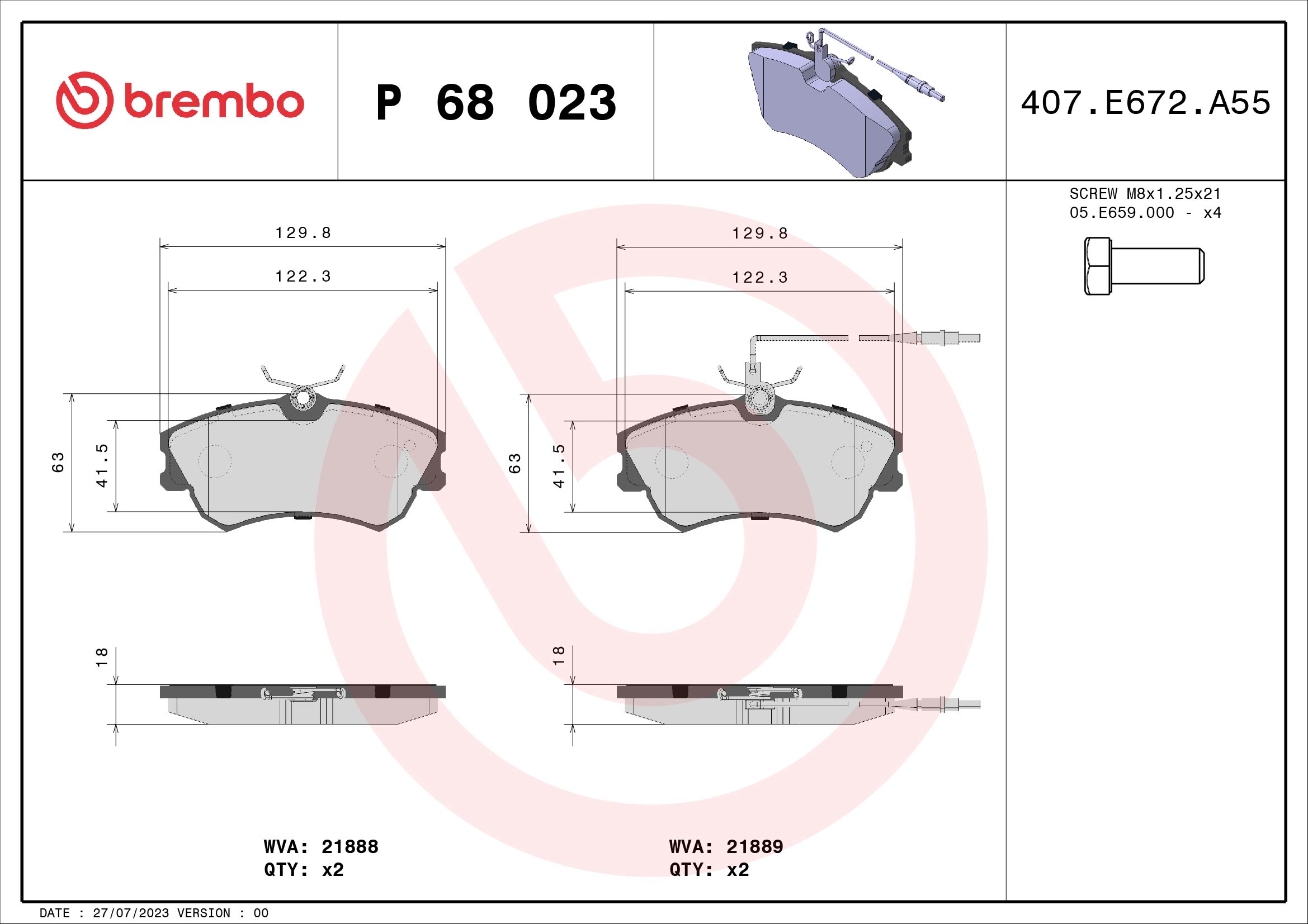 A.B.S. P 68 023 BREMBO Bremsbelagsatz, Scheibenbremse